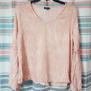 Long, bell sleeve blush shirt with ties on sleeves